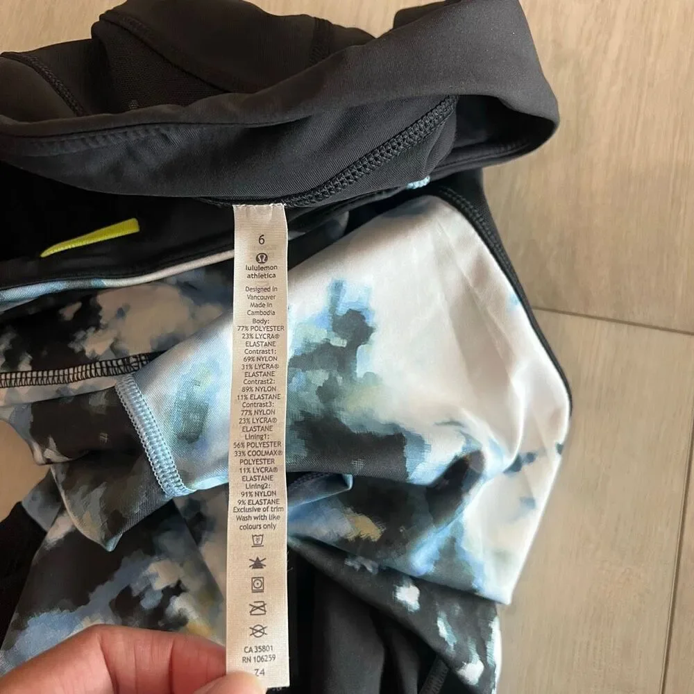 Lululemon Stop At Nothing Crop Black / Mini Blooming Pixie Aquamarine Multi size
